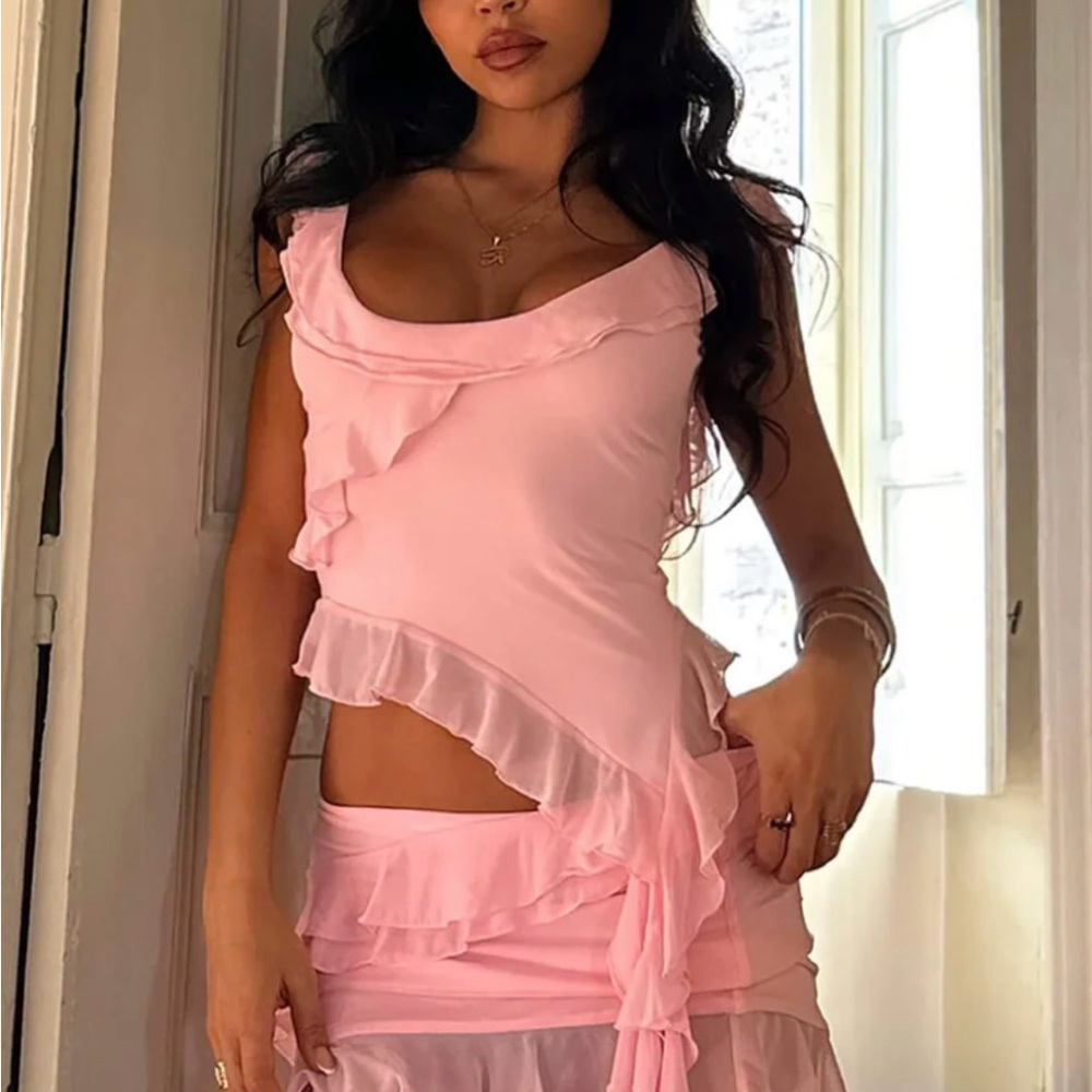 Tiger Mist Blush Ruffle Top and Skirt Set